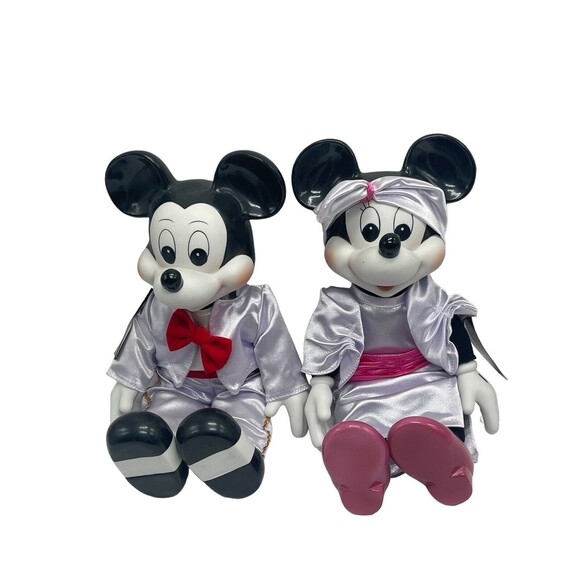Vintage 1989 Disney Mickey & Minnie Mouse Porcelain Wind up Musical Dolls RARE - Picture 1 of 16
